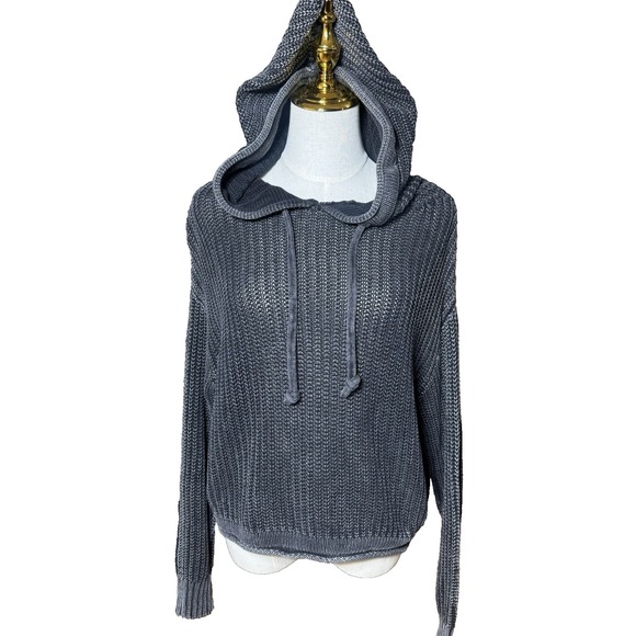 PINK Victoria's Secret XS Hoodie Gray Chunky Knit Sweater Soft Lounge Cozy - Picture 3 of 8